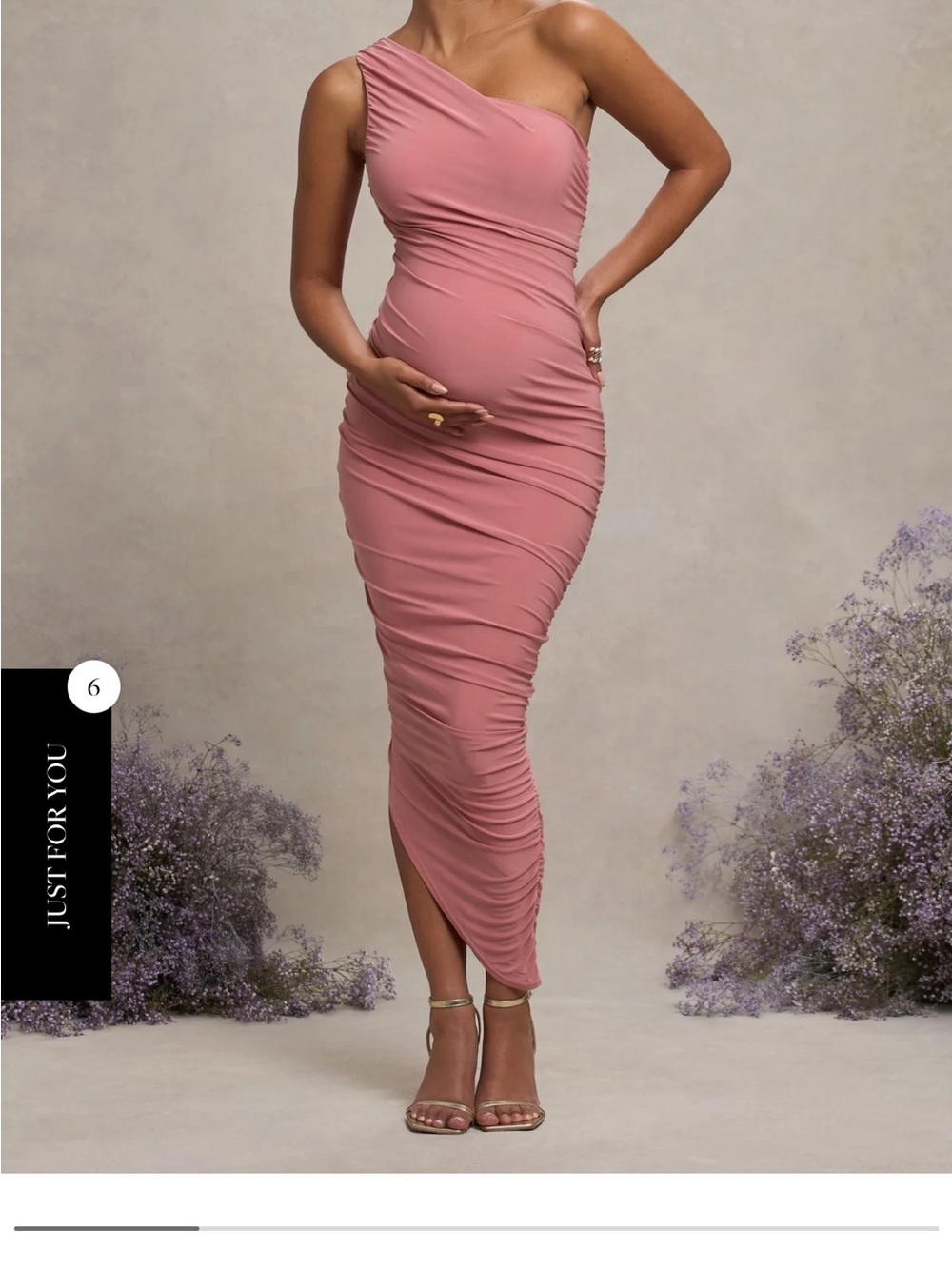 Club L London One-Shoulder Ruched Maternity Dress in Dusty Rose
